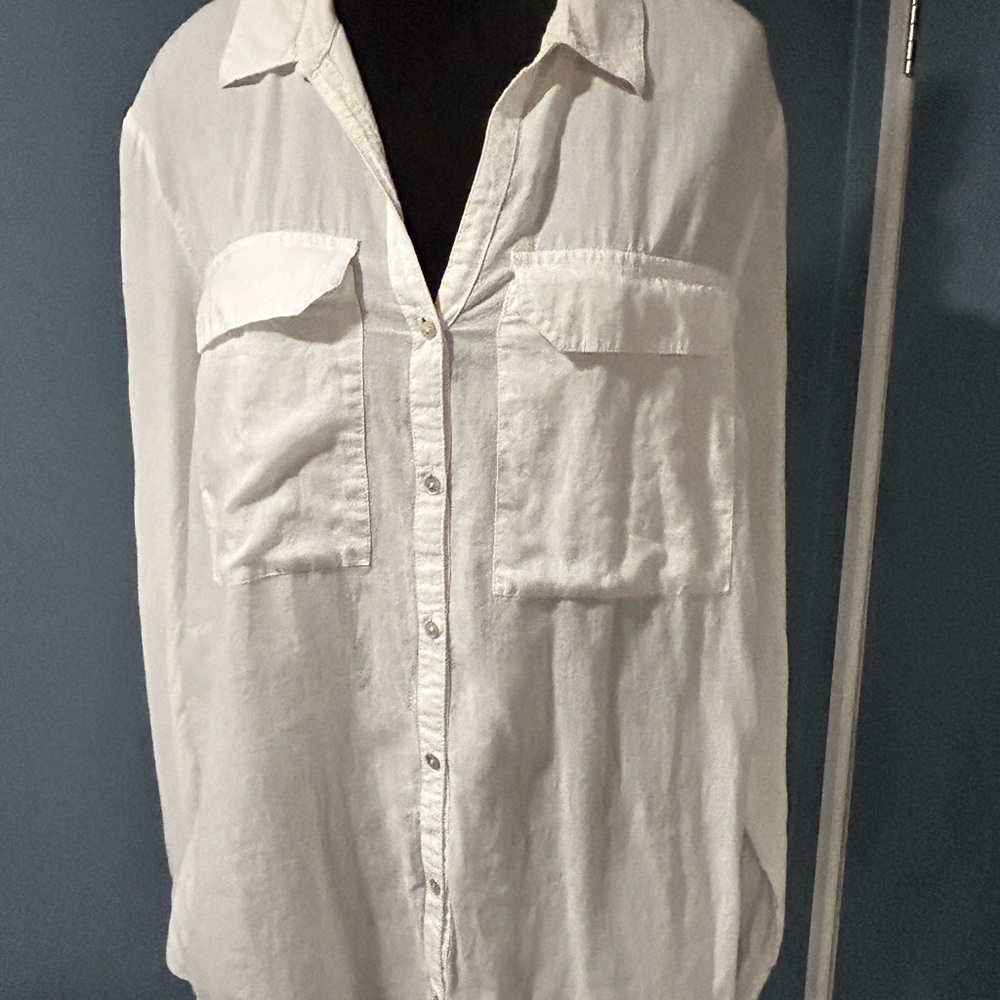 Nine West White Button-Up Shirt